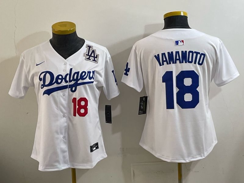 Women 2026 Nike Los Angeles Dodgers #18 Yamamoto White Game MLB Jersey 09->women mlb jersey->Women Jersey